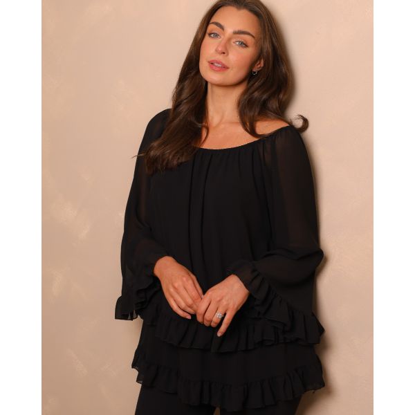 Rosalie Off-Shoulder Ruffle Blouse | Black