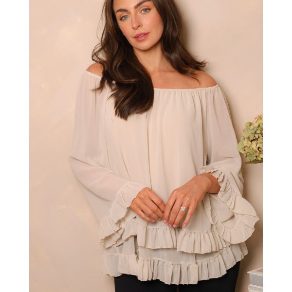 Rosalie Off-Shoulder Ruffle Blouse | Cream