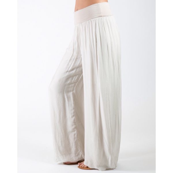 Silk Wide Leg Trouser | Cream
