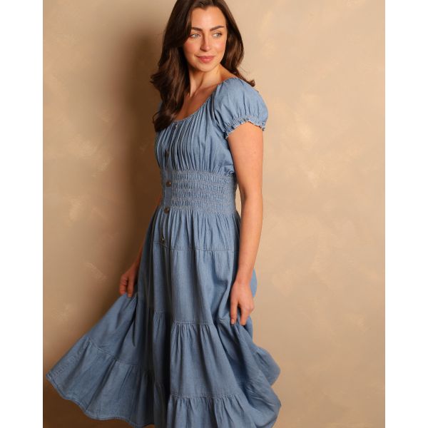 Brady Bardot Midi - Chambray Blue