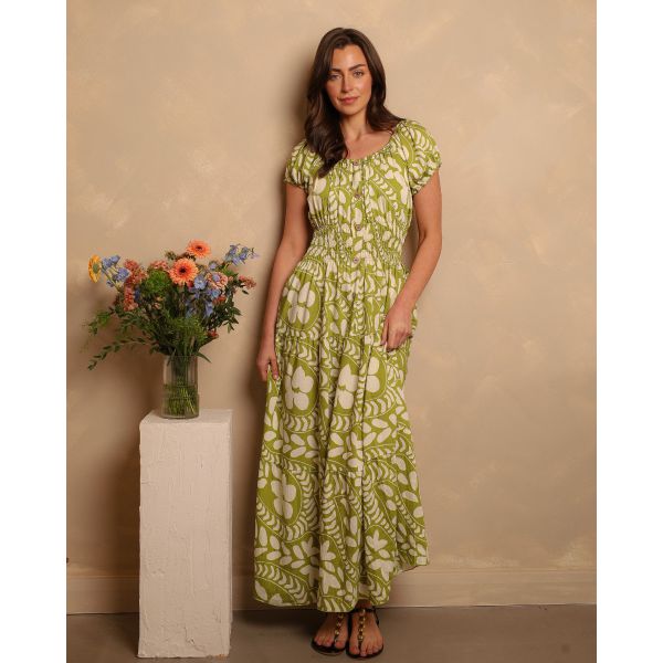 Isla Botanical Tiered Dress | Green
