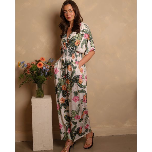 Talia Tropical Jumpsuit | Ivory Multi