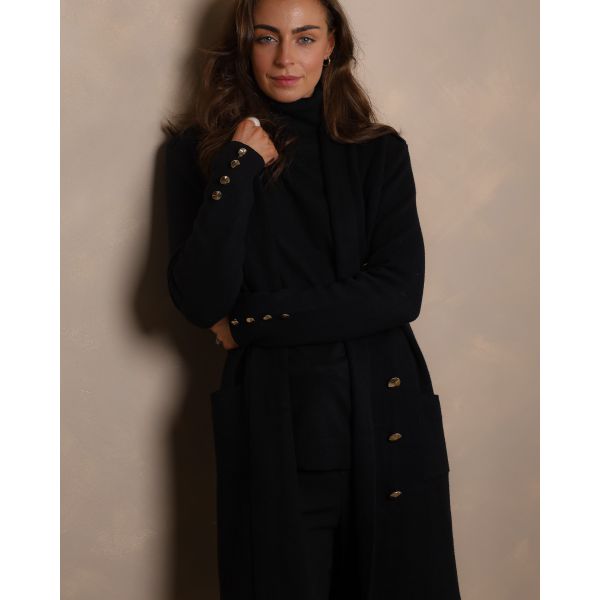 Florence Longline Gold Button Cardigan – Black