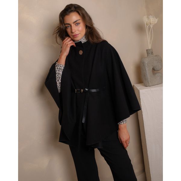 Beatrice Belted Cape – Black