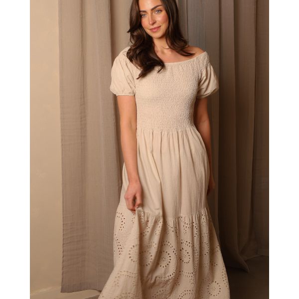 Marielle Broderie Maxi Dress | Beige