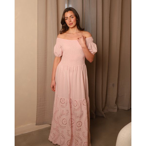 Marielle Broderie Maxi Dress | Blush Pink 