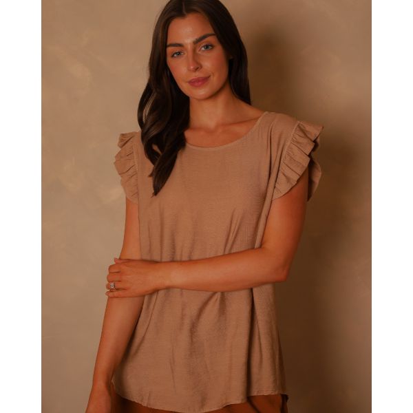 Teri Button Back Top | Camel