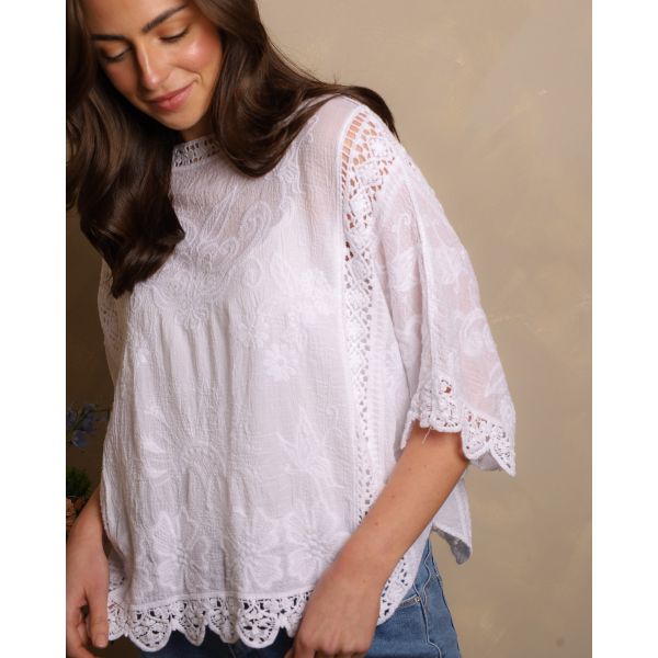 Fiorella Lace Detail Blouse | White