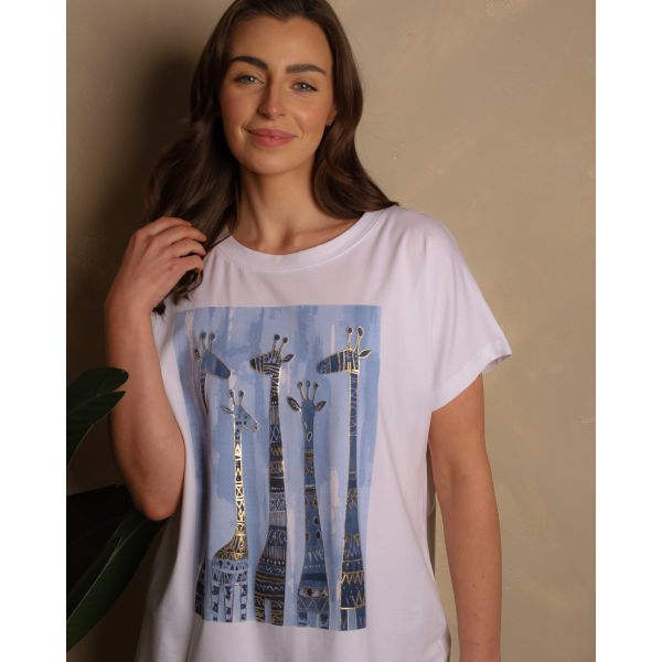 Safari Giraffe Tee | White/Blue