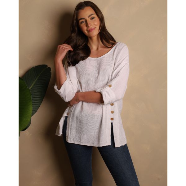 Elowen Linen Button Detail Top | White