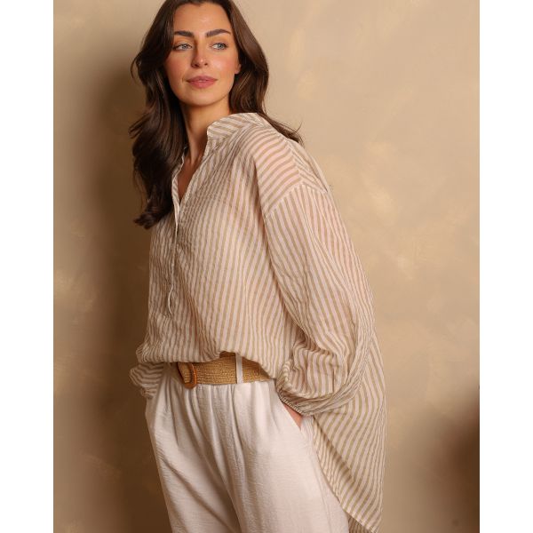 Chiara Stripe Cotton Blouse | Sand