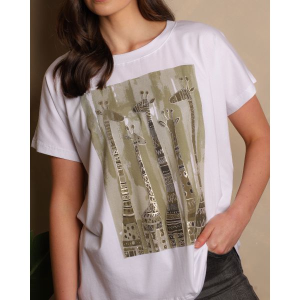 Safari Giraffe Tee | White/Olive