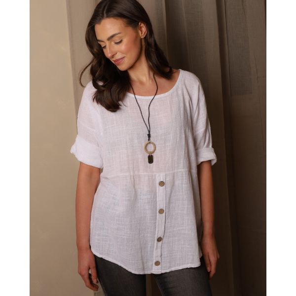 Sienna Button Top | White
