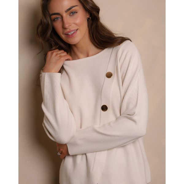 Aurelia Asymmetric Button Detail Knit – Ivory