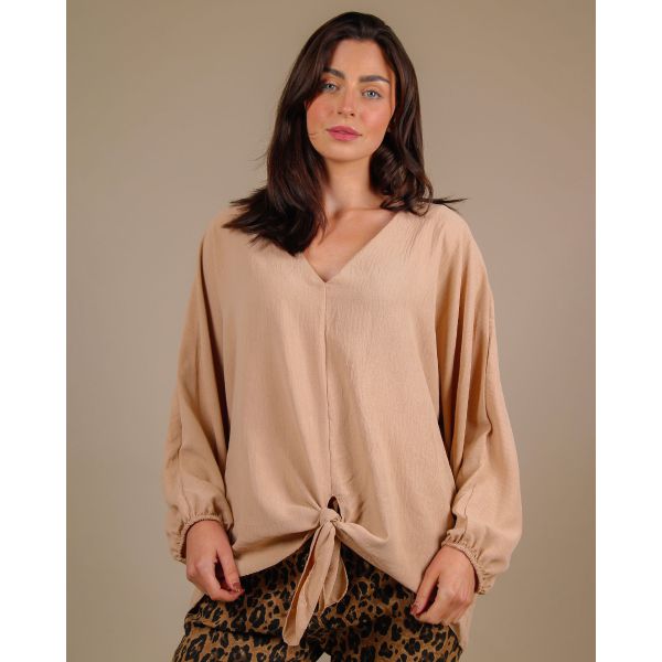 Nika Tie Front Top | Camel