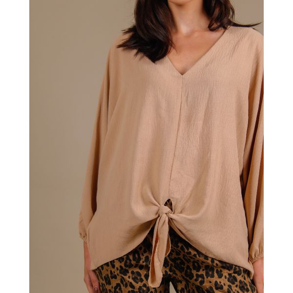 Nika Tie Front Top | Camel