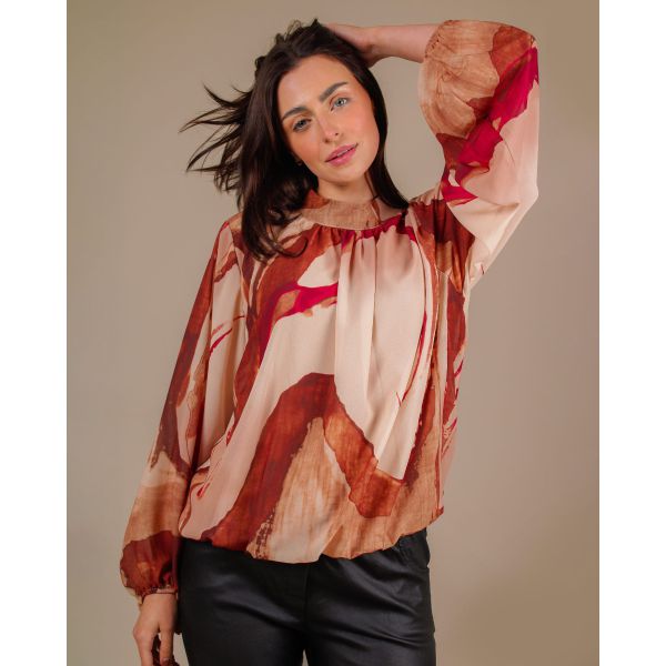 Camile Abstract Blouse | Cream/Rust