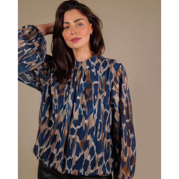 Camile Leopard Blouse | Navy