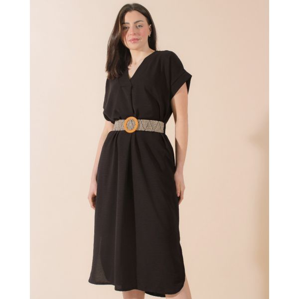 Alisha Belted Midi Dress | Black
