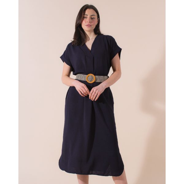Alisha Belted Midi Dress | Navy