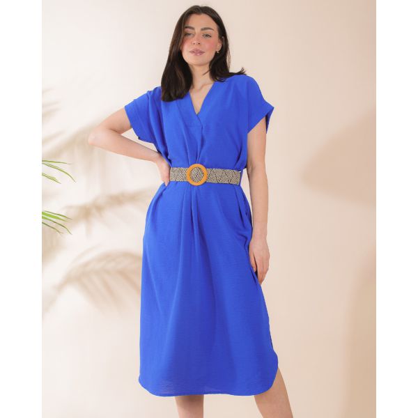 Alisha Belted Midi Dress | Royal Blue