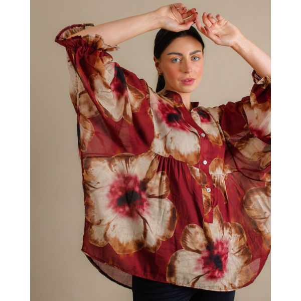 Poppy Floral Smock Blouse |Wine