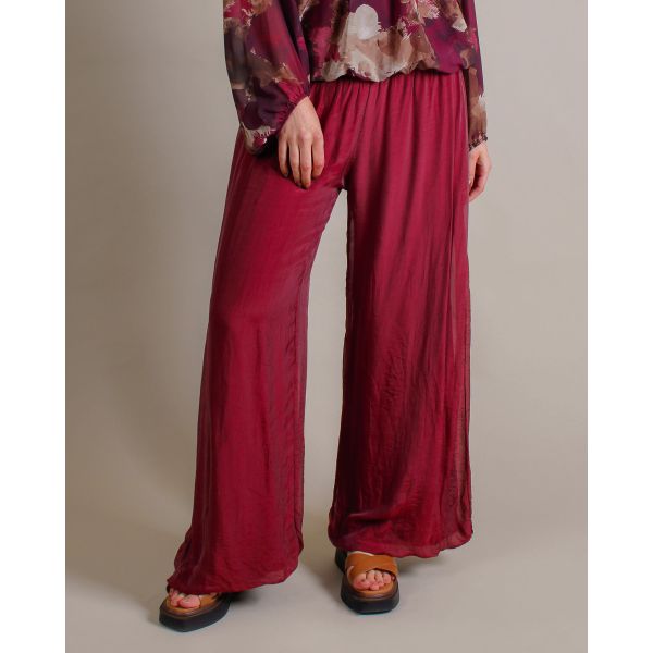 Silk Wide Leg Trouser | Wine