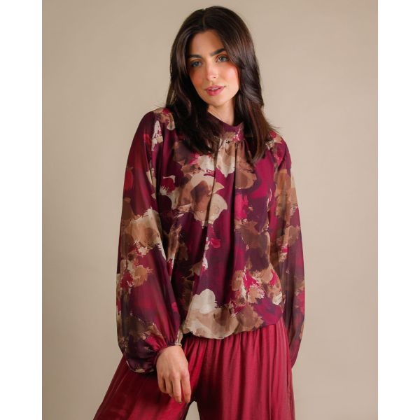 Camile Floral Blouse | Wine