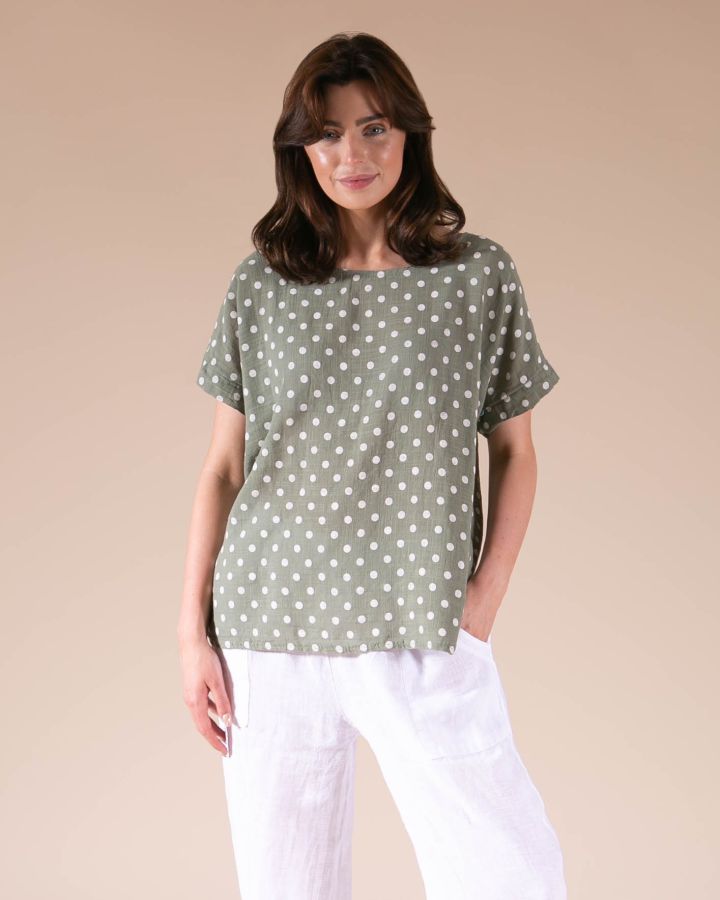 Penny Polka Dot Top | Khaki