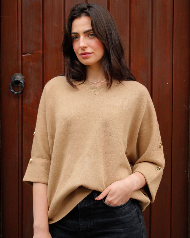 Petra Gold Button Knit | Camel