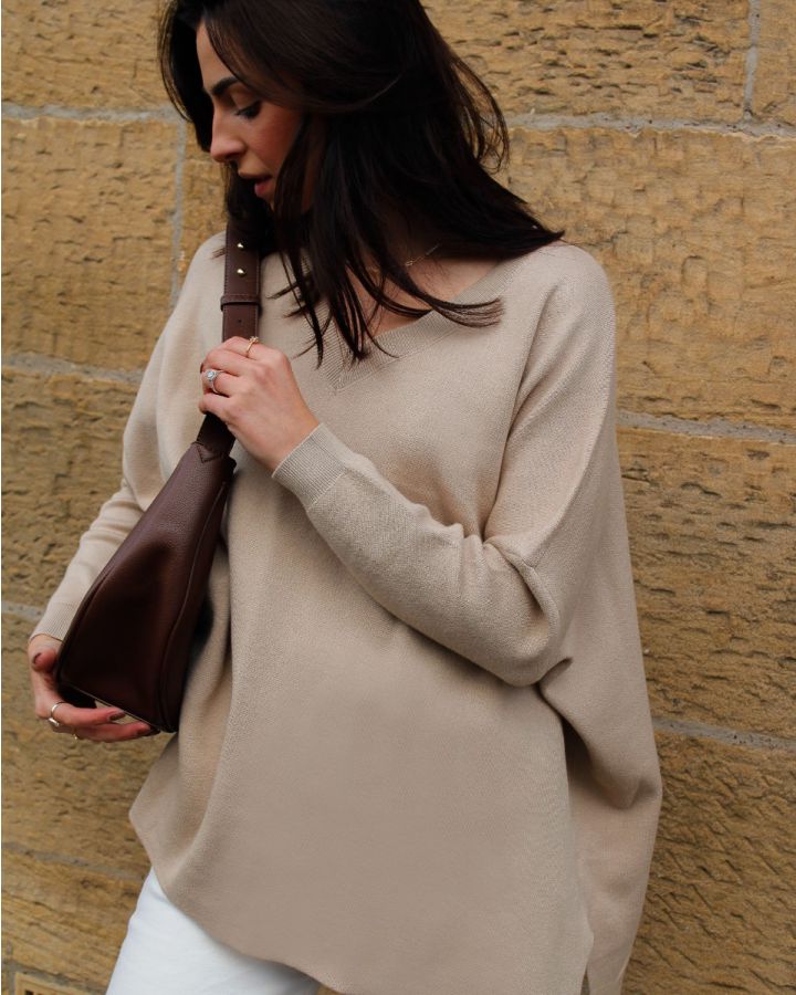 Carolina V Neck Jumper | Beige