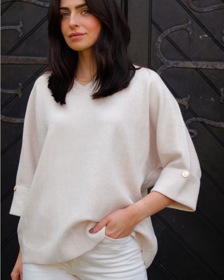 Alexis Gold Button Knit | Cream