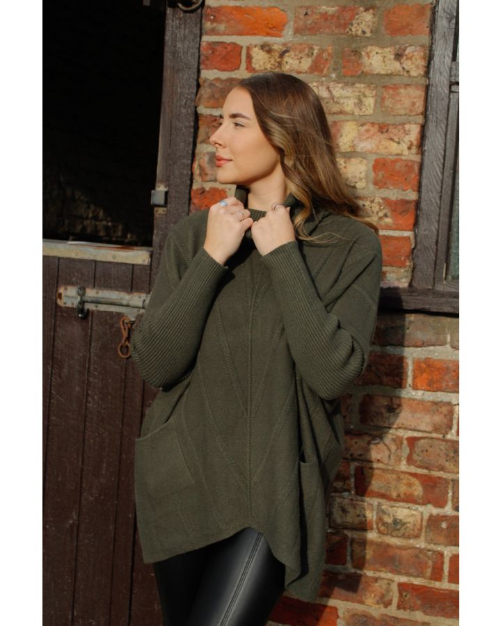 Serena Hi-Lo Polo Jumper | Khaki