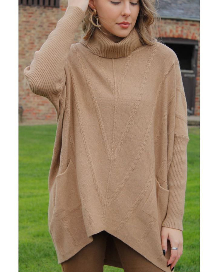 Serena Hi-Lo Polo Jumper | Camel