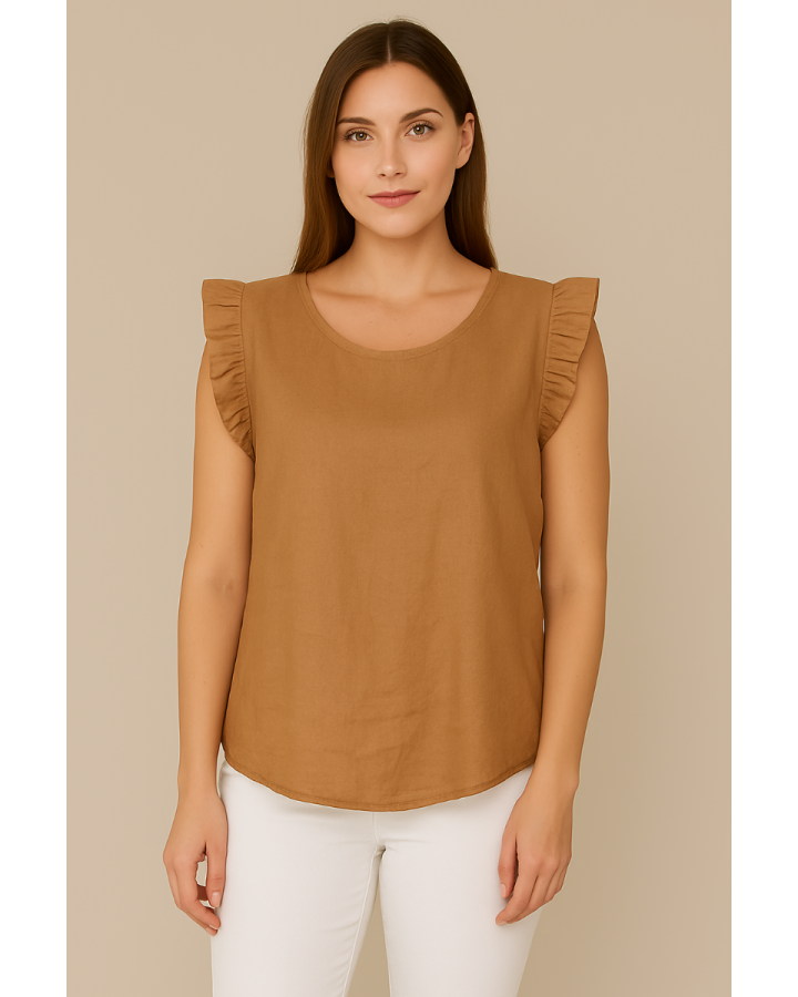 Teri Button Back Top | Camel
