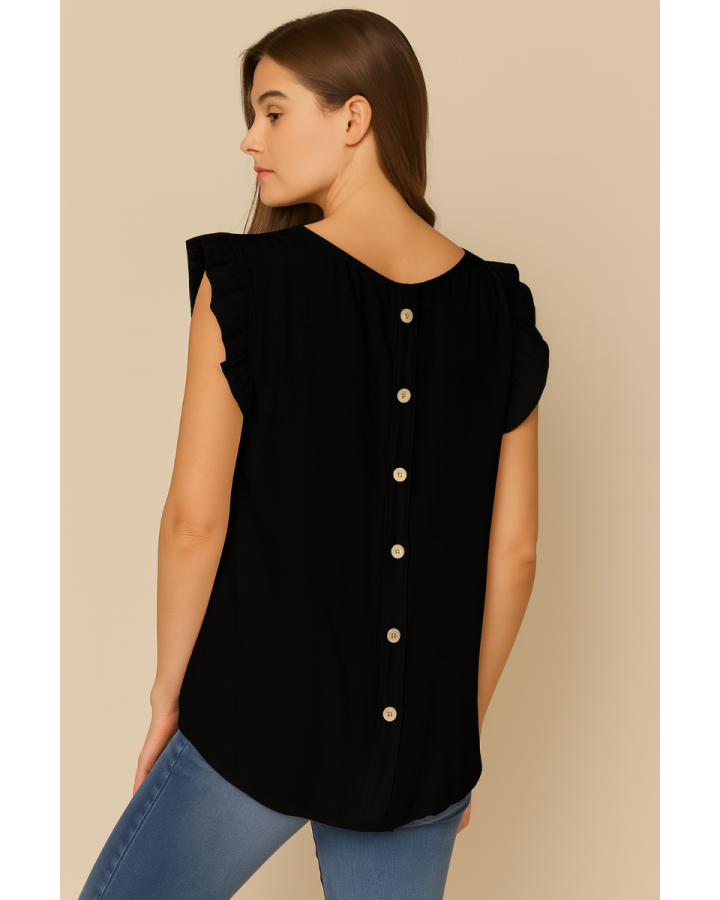 Teri Button Back Top | Black