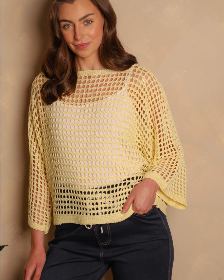 Solene Crochet Knit Top | Soft Lemon