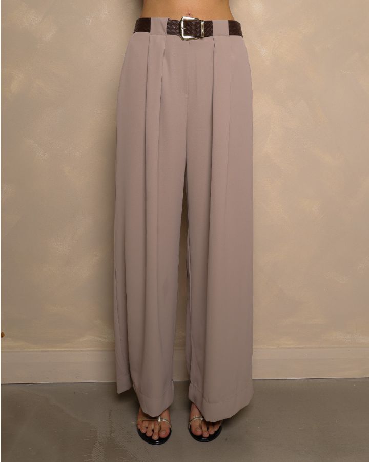 Aria Tailored Wide-Leg Trousers - Beige