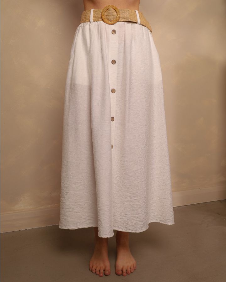 Rosetta Button Detail Skirt | White