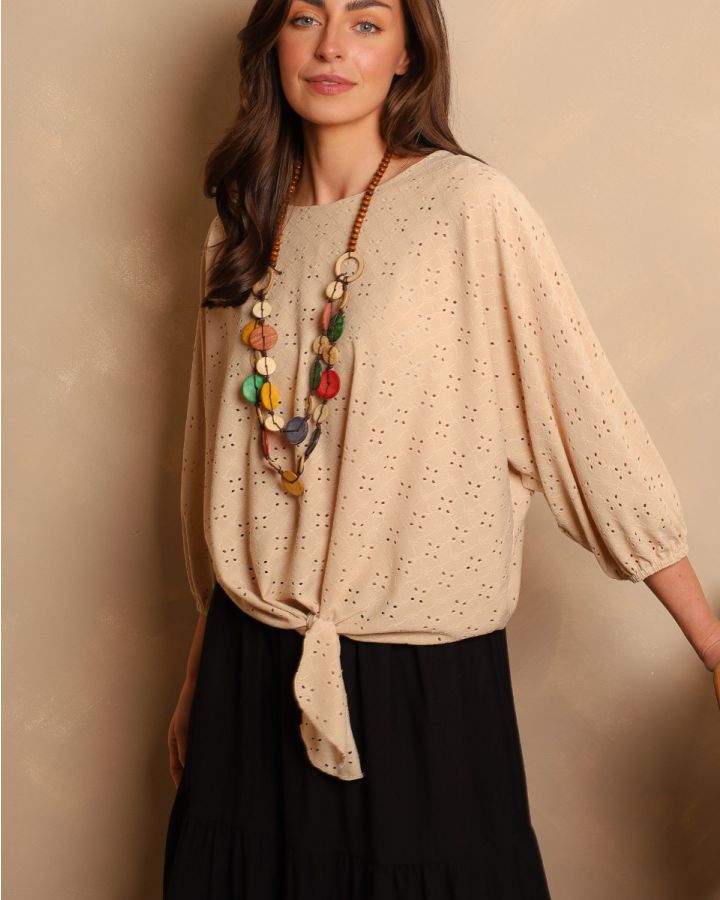 Olivea Broderie Tie Top | Cream