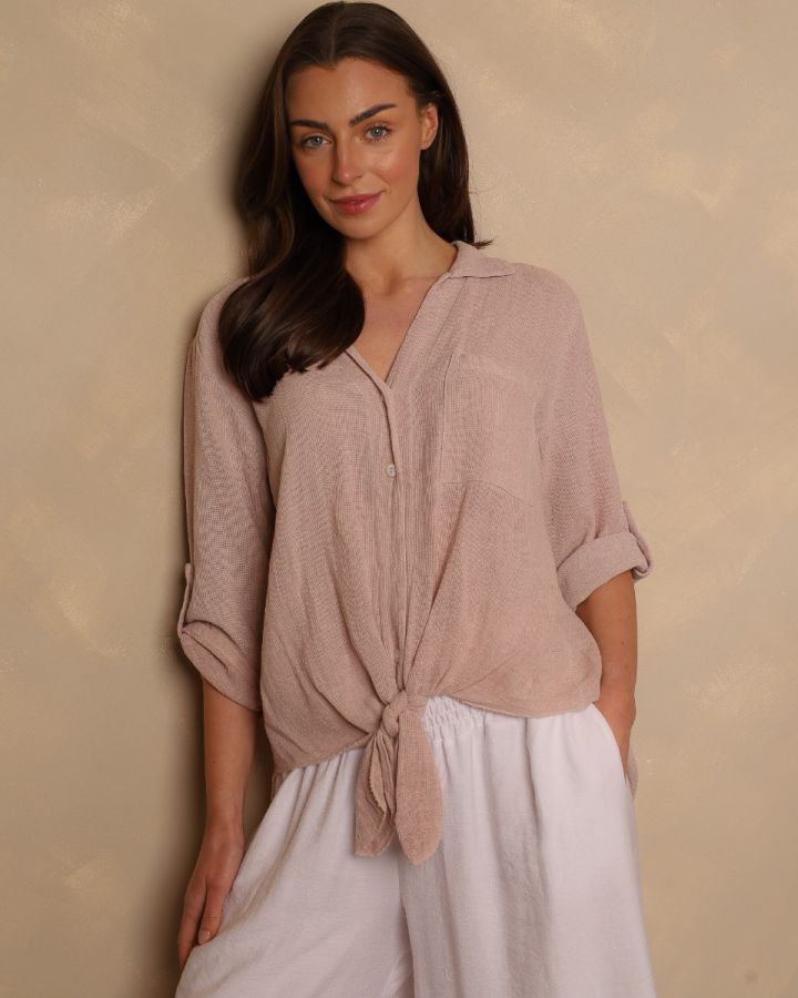 Livia Tie-Front Shirt | Pink