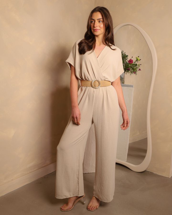 Alisha Belted Jumpsuit | Beige