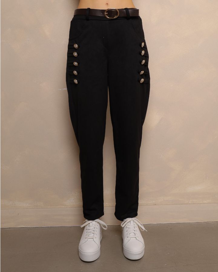 Florence Suedette Button Detail Trousers – Black