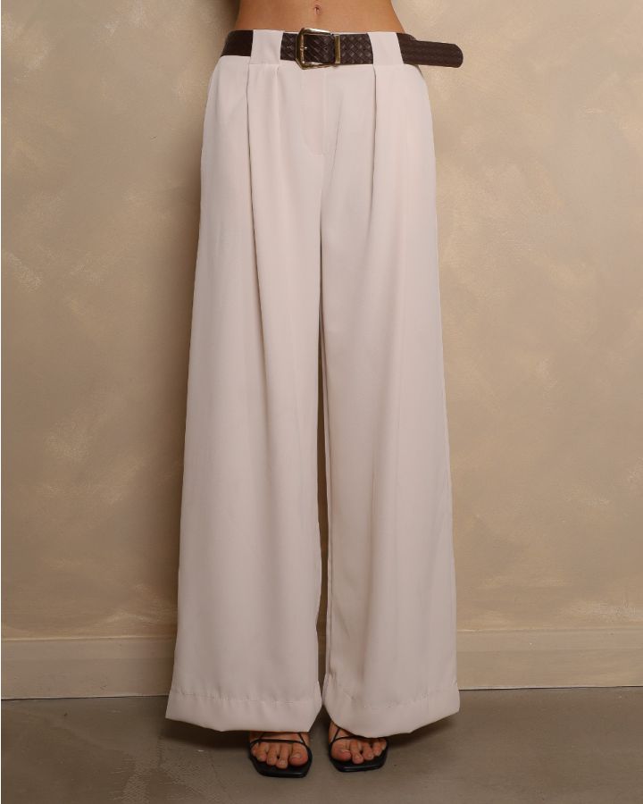 Aria Tailored Wide-Leg Trousers - Cream