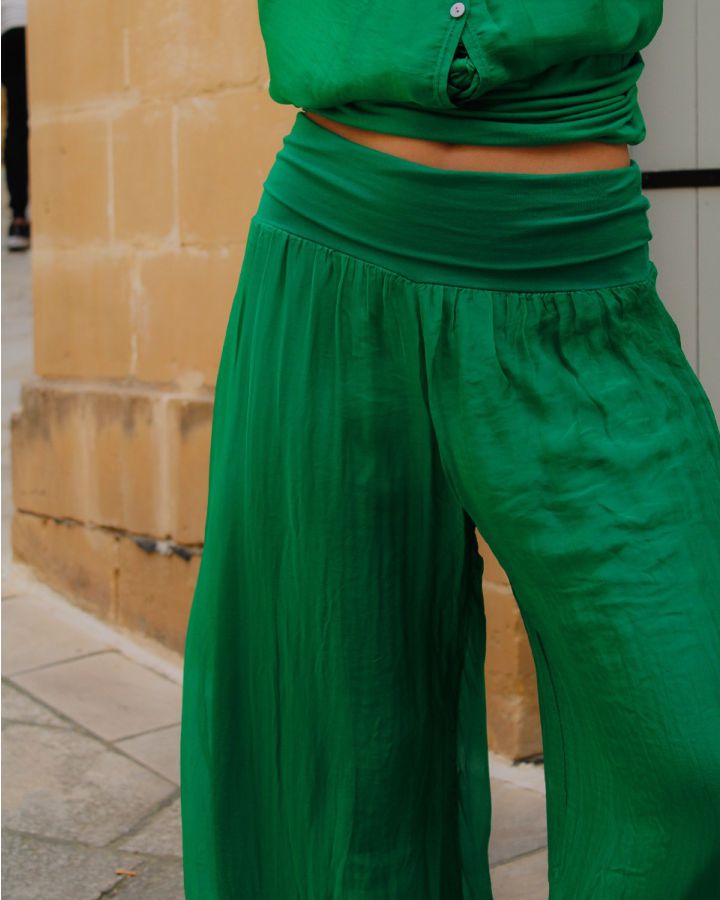 Silk Wide Leg Trouser | Green