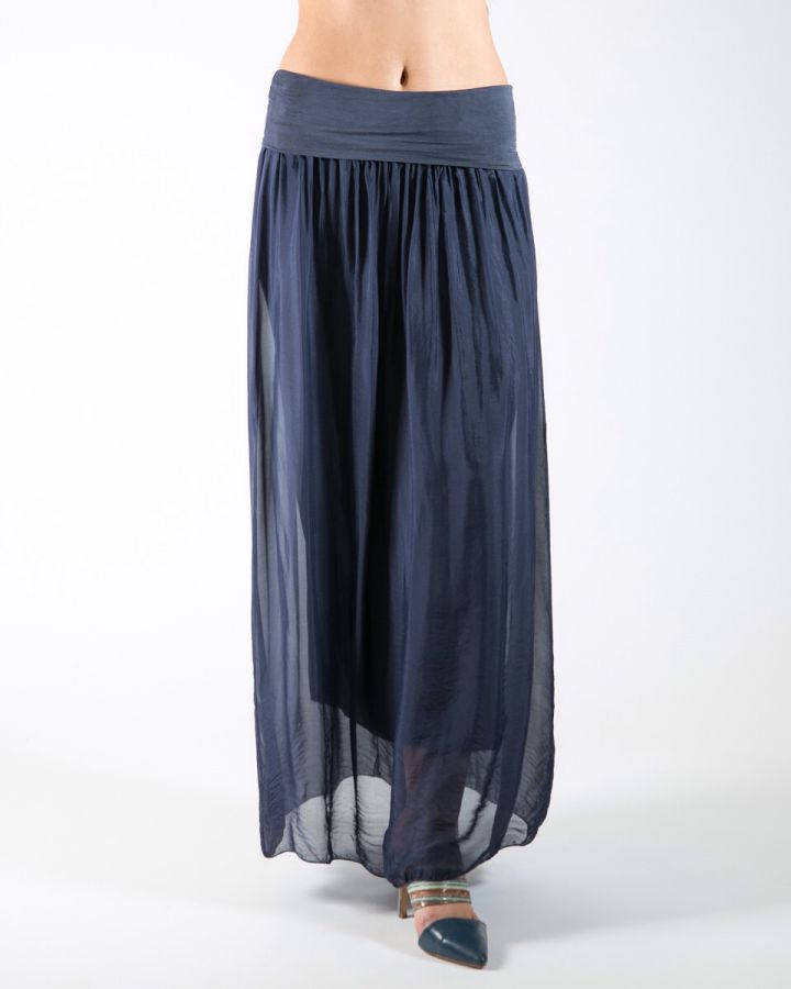 Silk Maxi Skirt | Navy