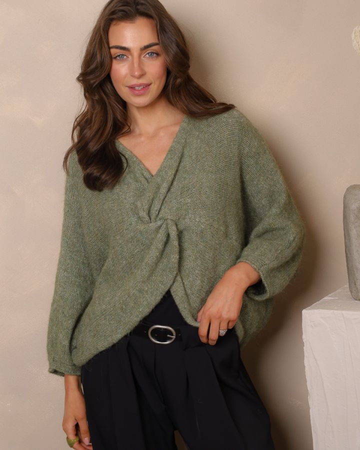 Isabelle Twist Front Knit – Sage Green