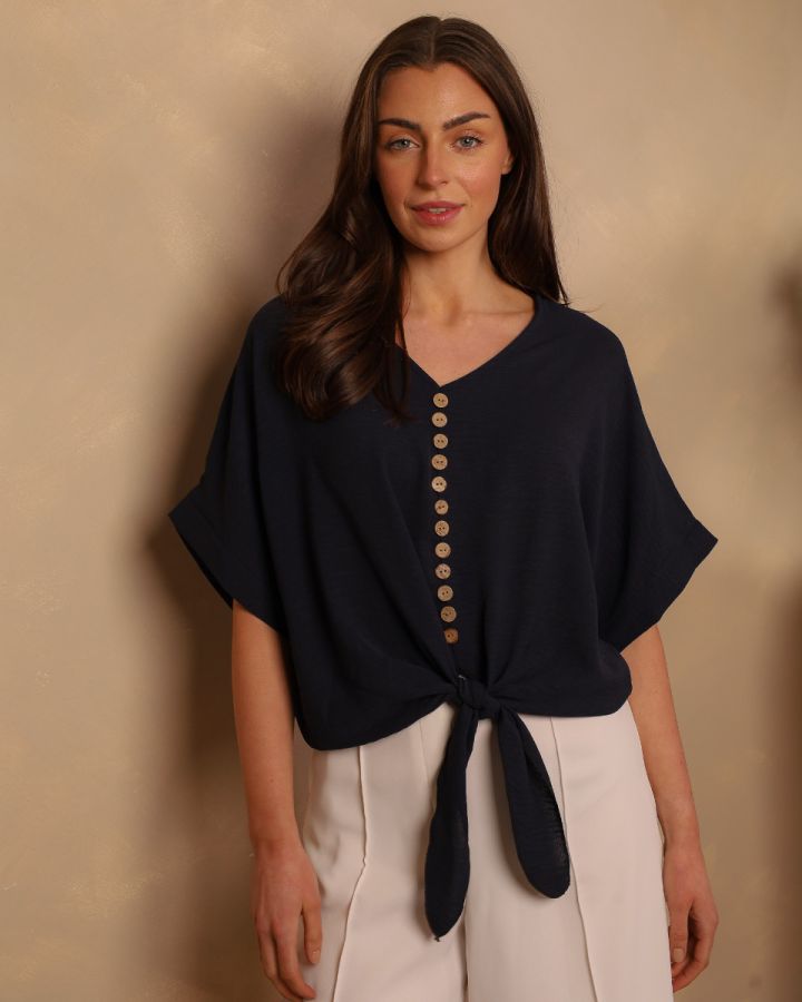 Rosalia Button Tie Top | Navy