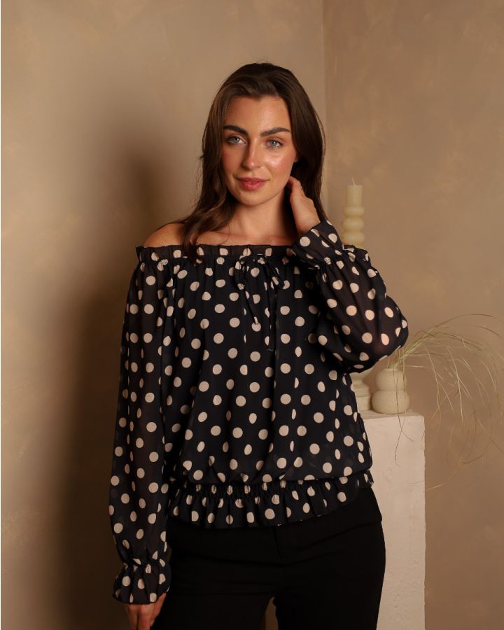 Bella Bardot Polka Dot Top | Black
