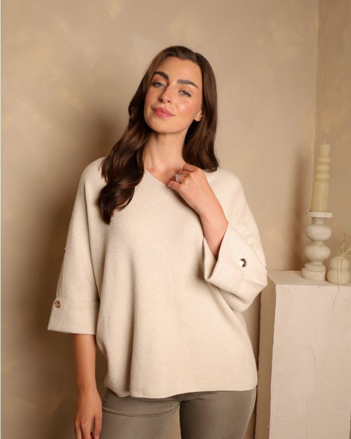Petra Gold Button Knit | Cream